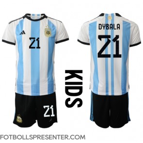 Argentina Paulo Dybala #21 Hemmatröja Barn VM 2022 Kortärmad (+ korta byxor)